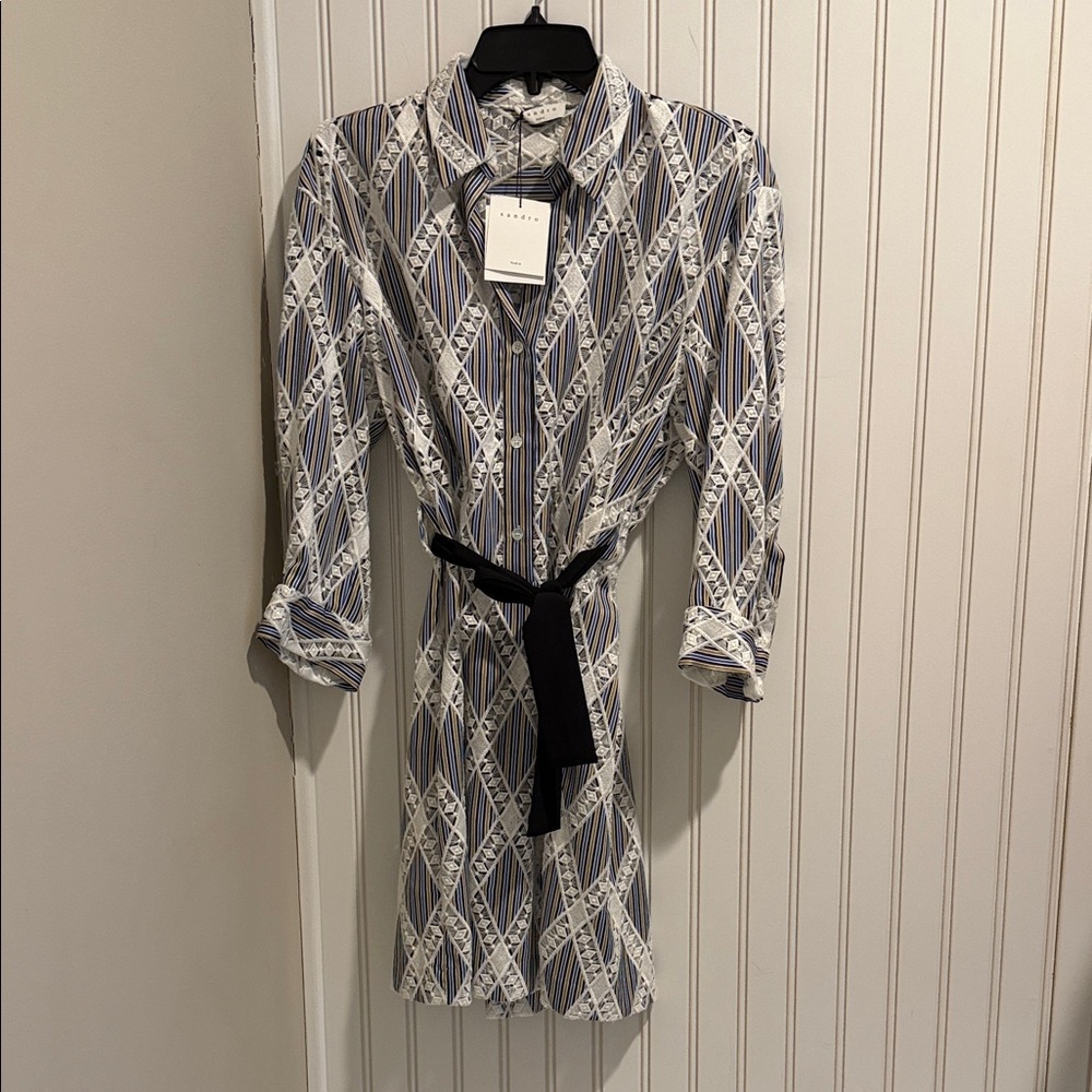 Patterned Blue and White Shirt Dress